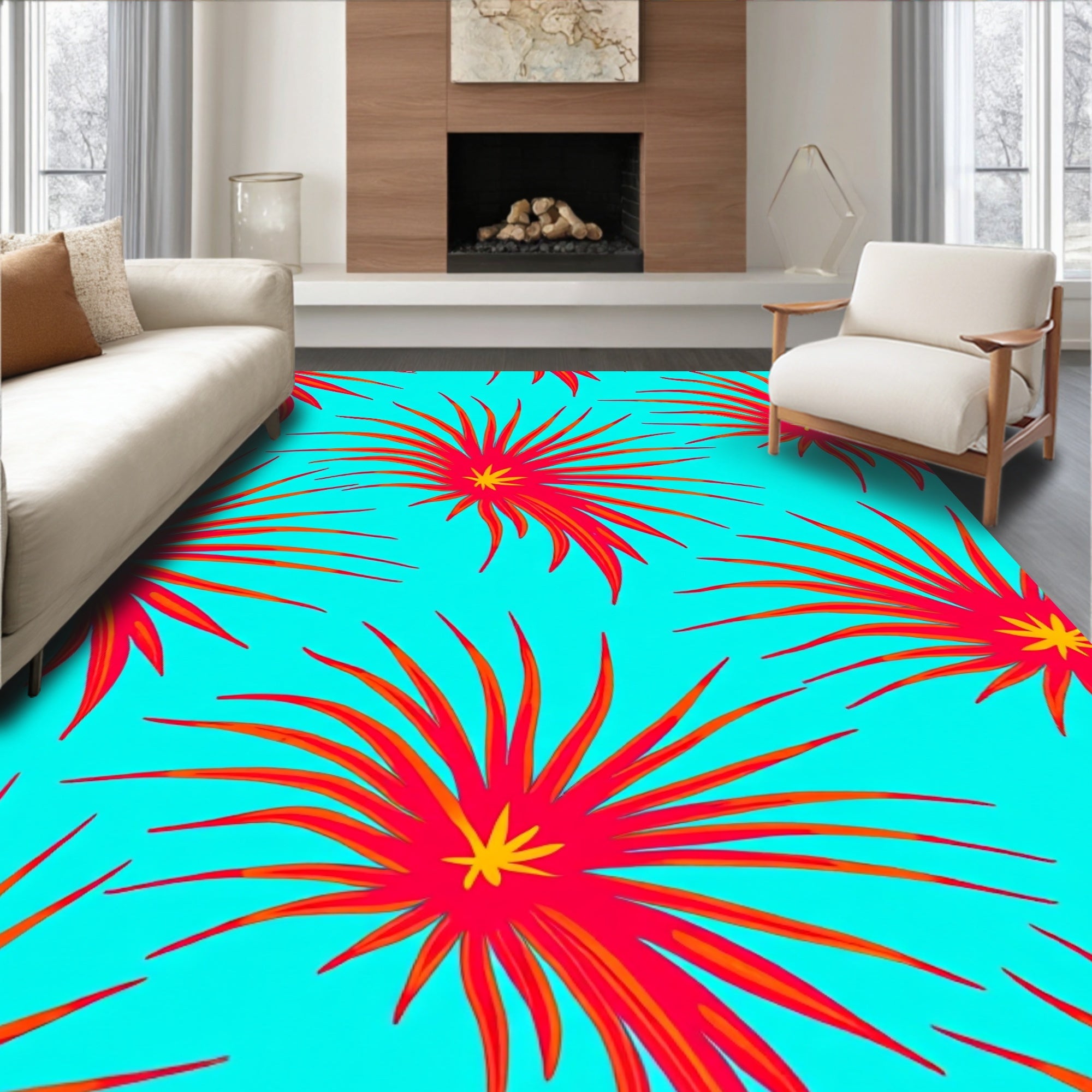 Vibrant Sunburst Floral Accent Rug