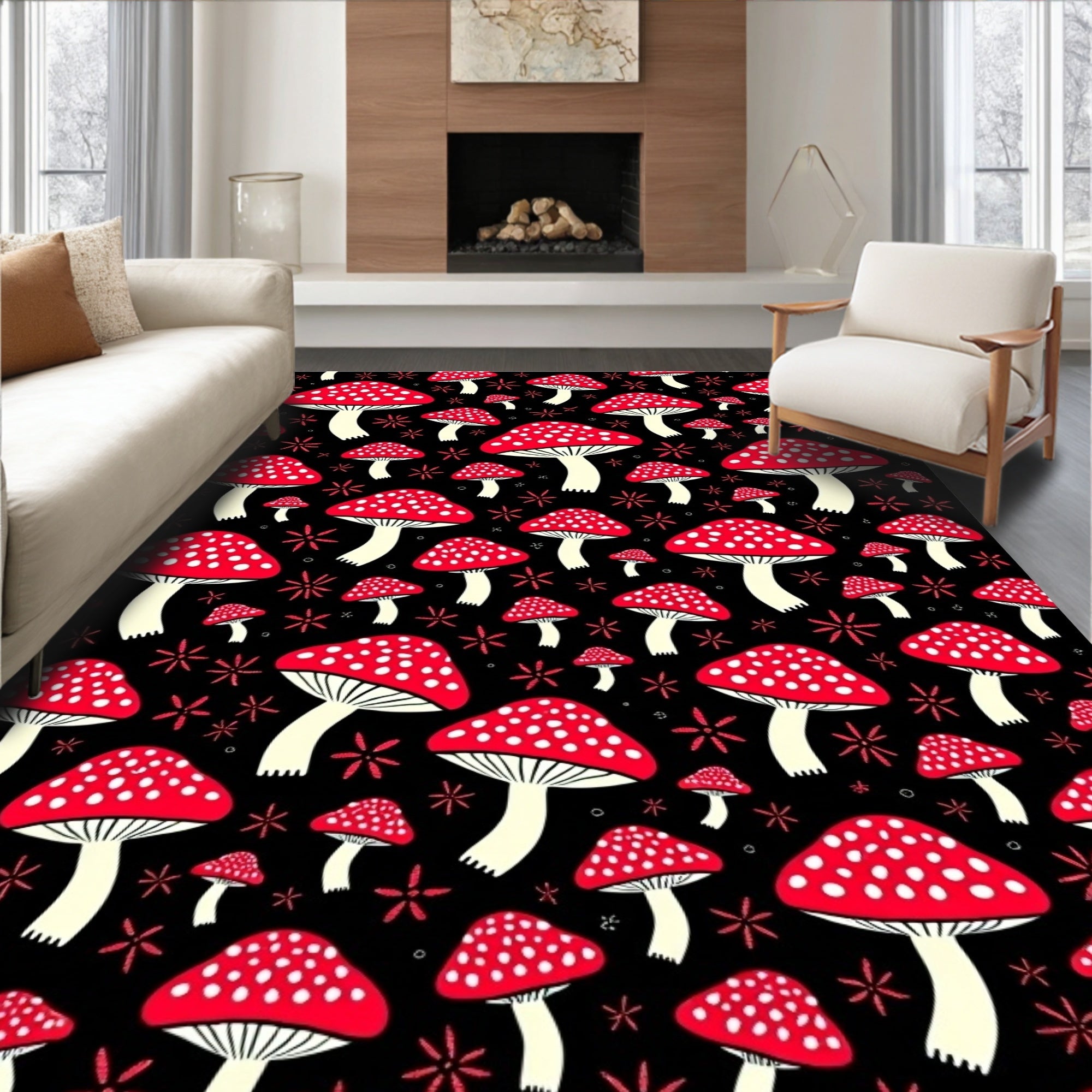 Whimsical Red Mushroom Forest Collection Rug