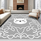 Whimsical White Feline Symmetry Rug