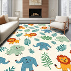 Whimsical Safari Animals and Leaves Rug