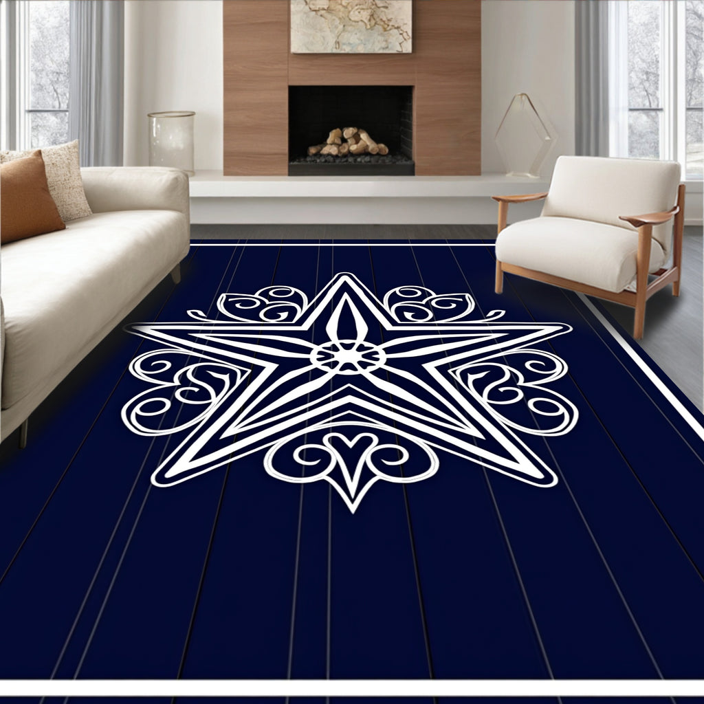 White Ornate Starburst Navy Rug