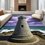 Coastal Stone Lighthouse Turquoise Waves Rug