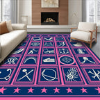 Navy Pink Icon Grid Collage Rug