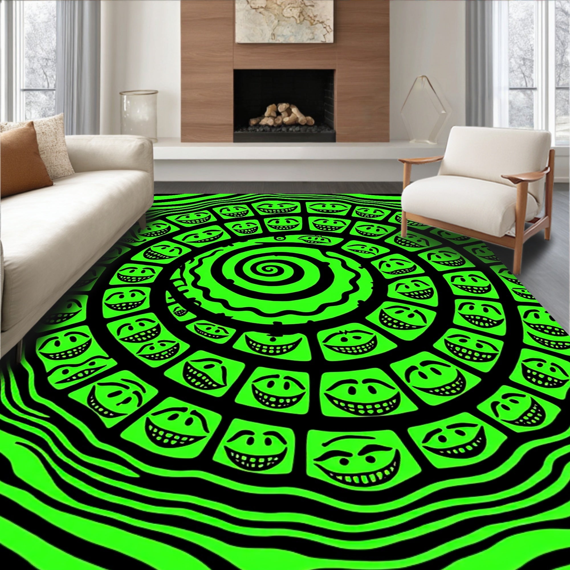 Bold Grinning Faces Spiral Rug