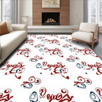Red Blue Swirl Abstract Calligraphy Rug