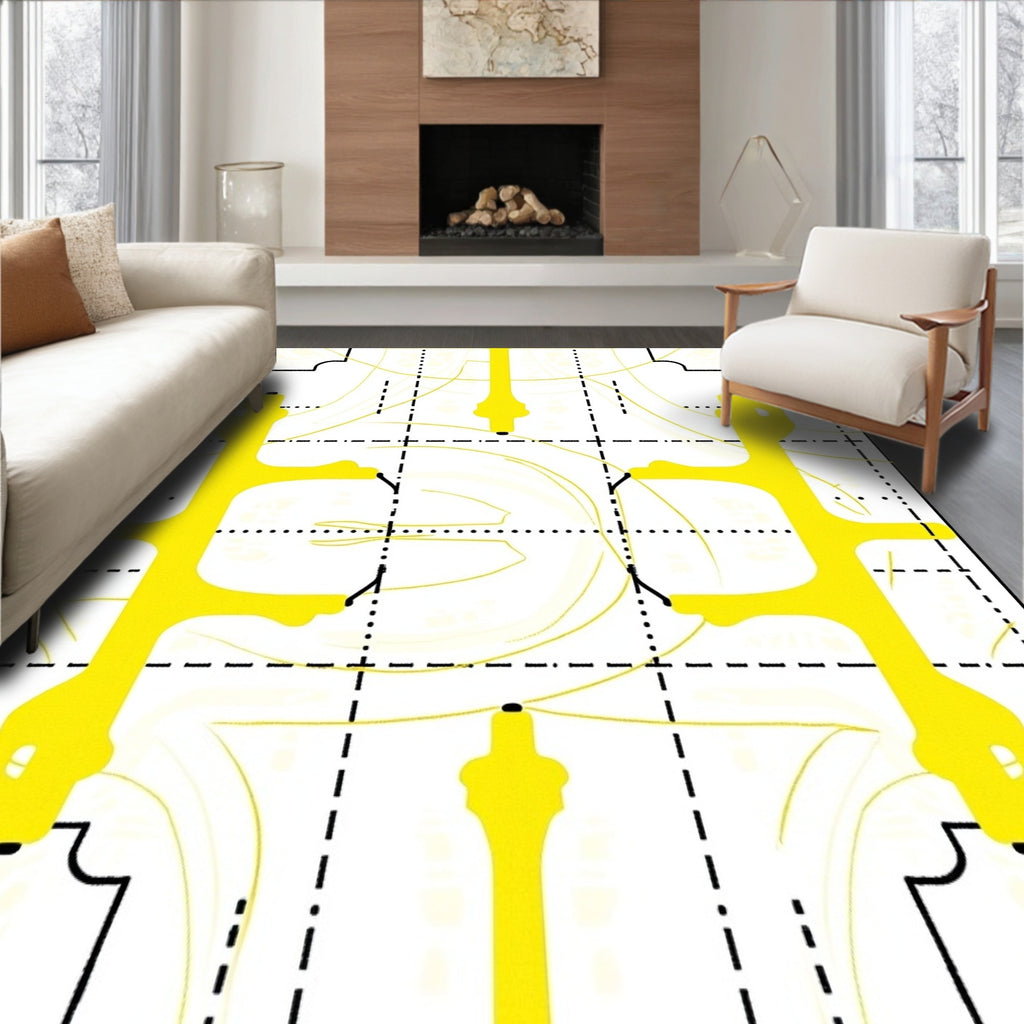 Bright Yellow Modern Abstract Symmetry Rug
