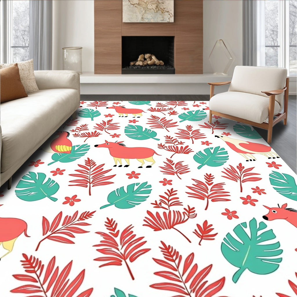Coral Horse Fern Leaf Sprig Rug