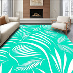 Bright Teal Palm Frond Lush Rug