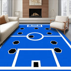 Blue White Hexagon Soccer Field Rug