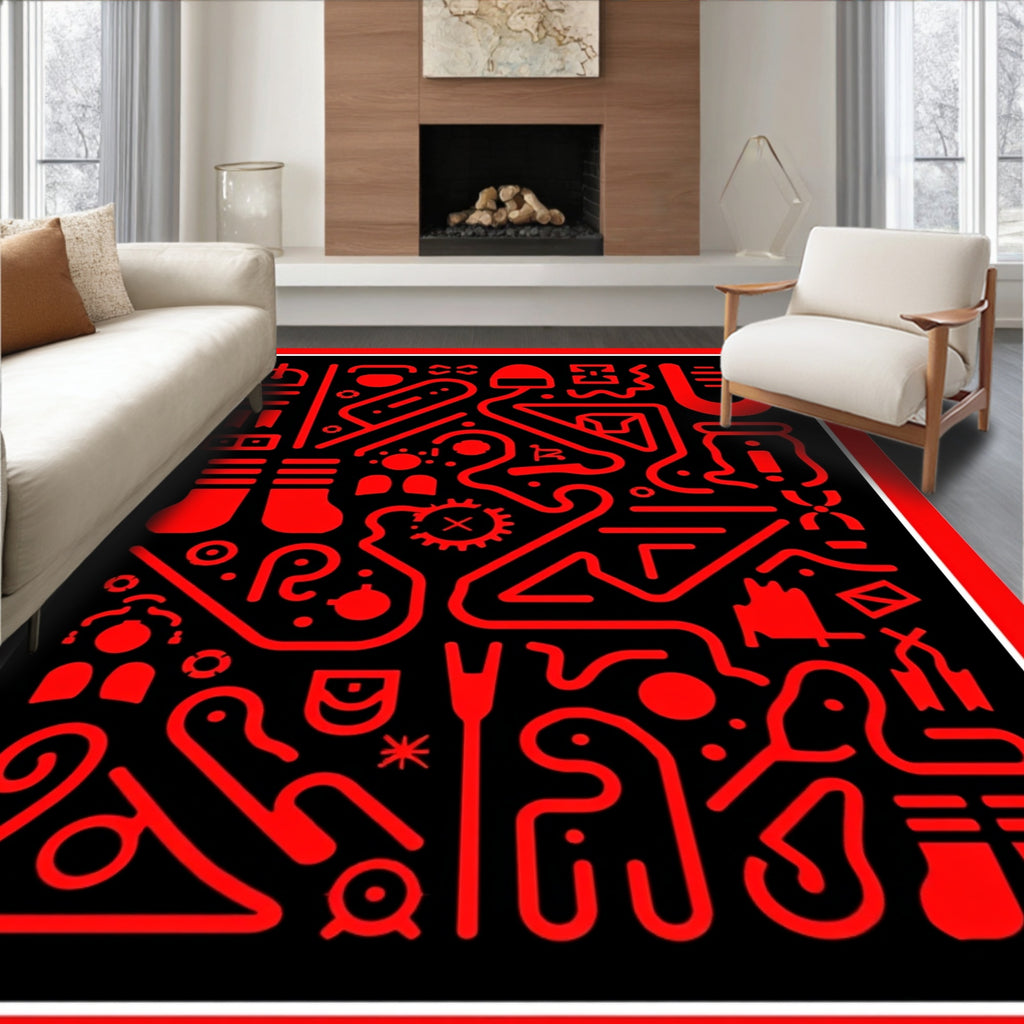 Radical Red Abstract Maze Rug