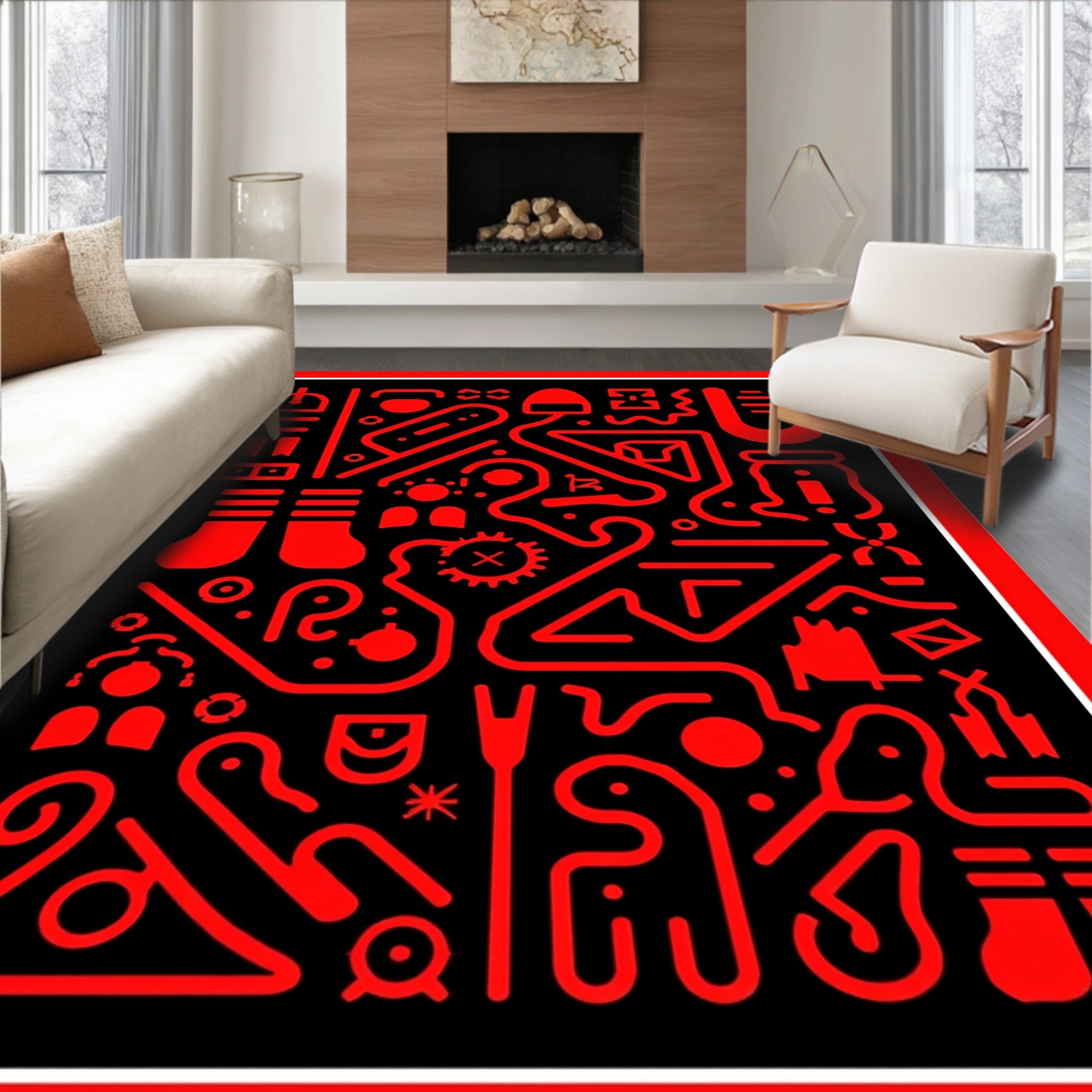 Radical Red Abstract Maze Rug