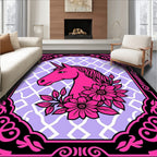 Vibrant Pink Unicorn Floral Lattice Frame Rug