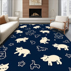 Cream Kittens And Stars Navy Rug