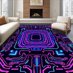 Cyberpunk Neon Circuit Board Rug