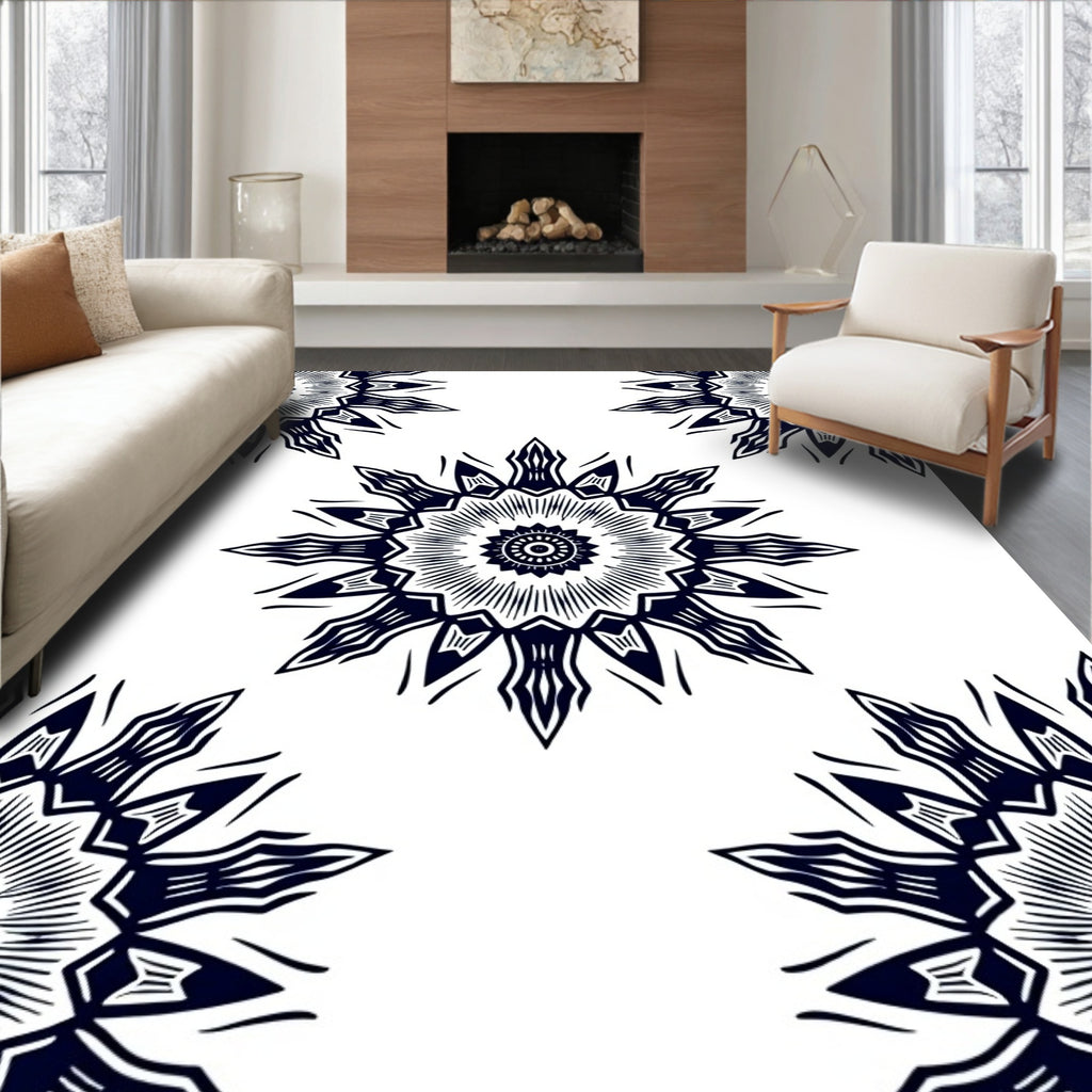 Black Sunburst Medallion Radial Rug