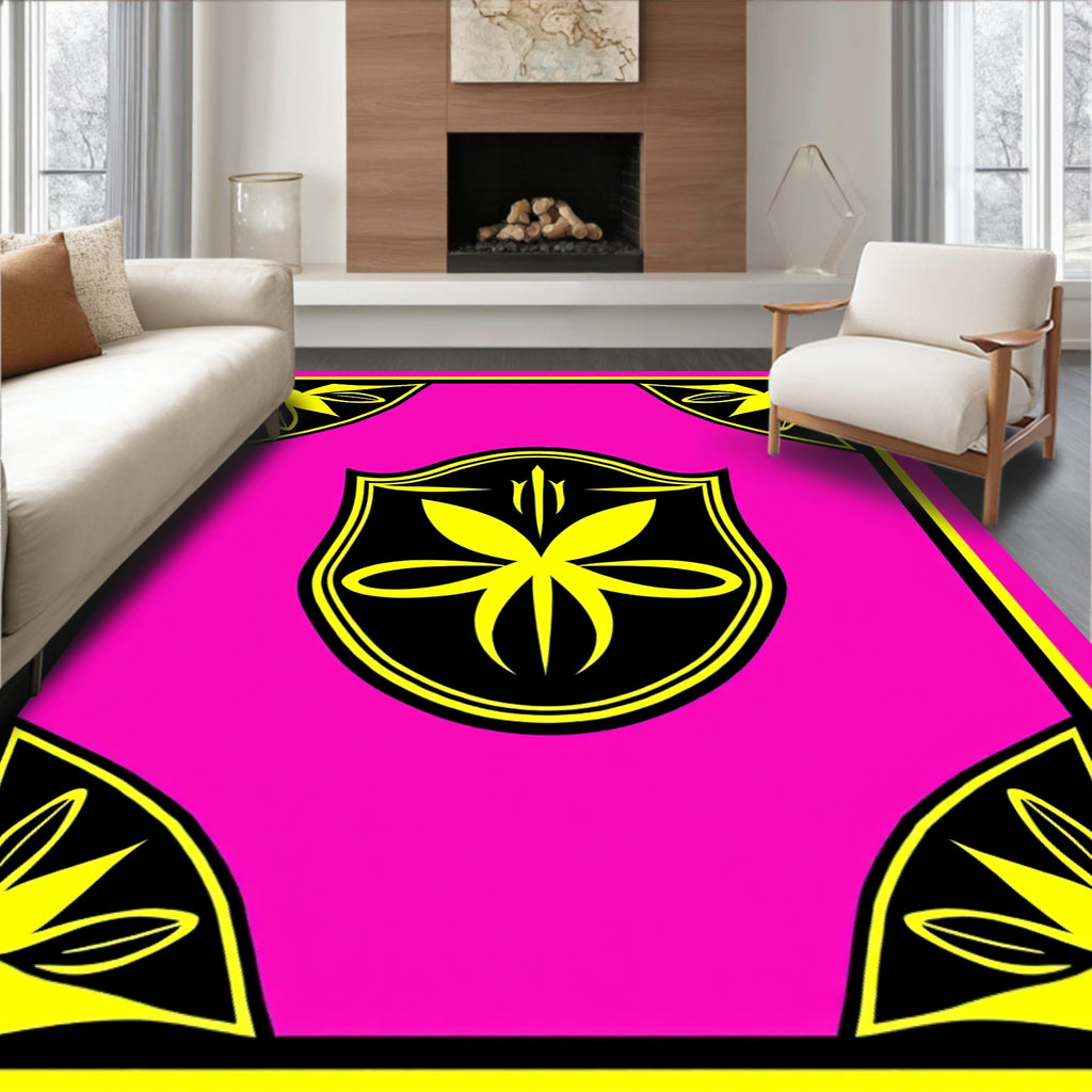 Vibrant Pink Yellow Crest Shield Rug