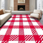 Red White Gingham Checkered Squares Rug