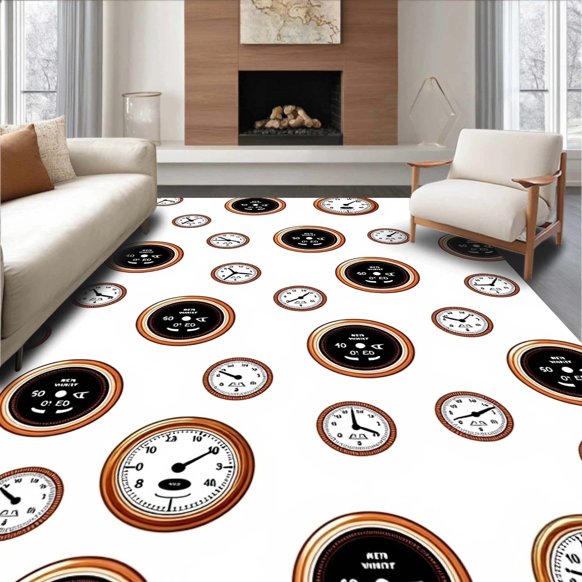 Vintage Clock Face Repeating Pattern Rug