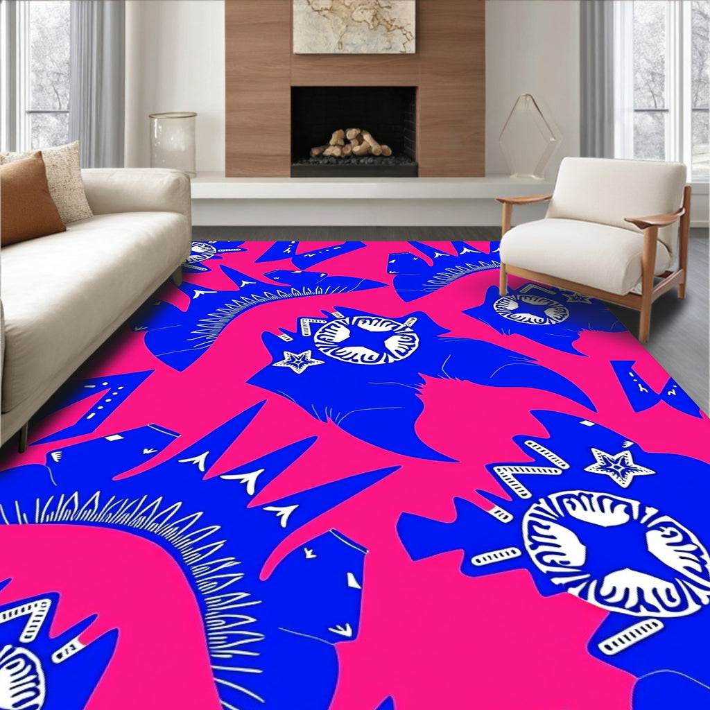 Bold Blue Floral Starburst Pink Rug