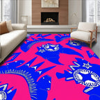 Bold Blue Floral Starburst Pink Rug