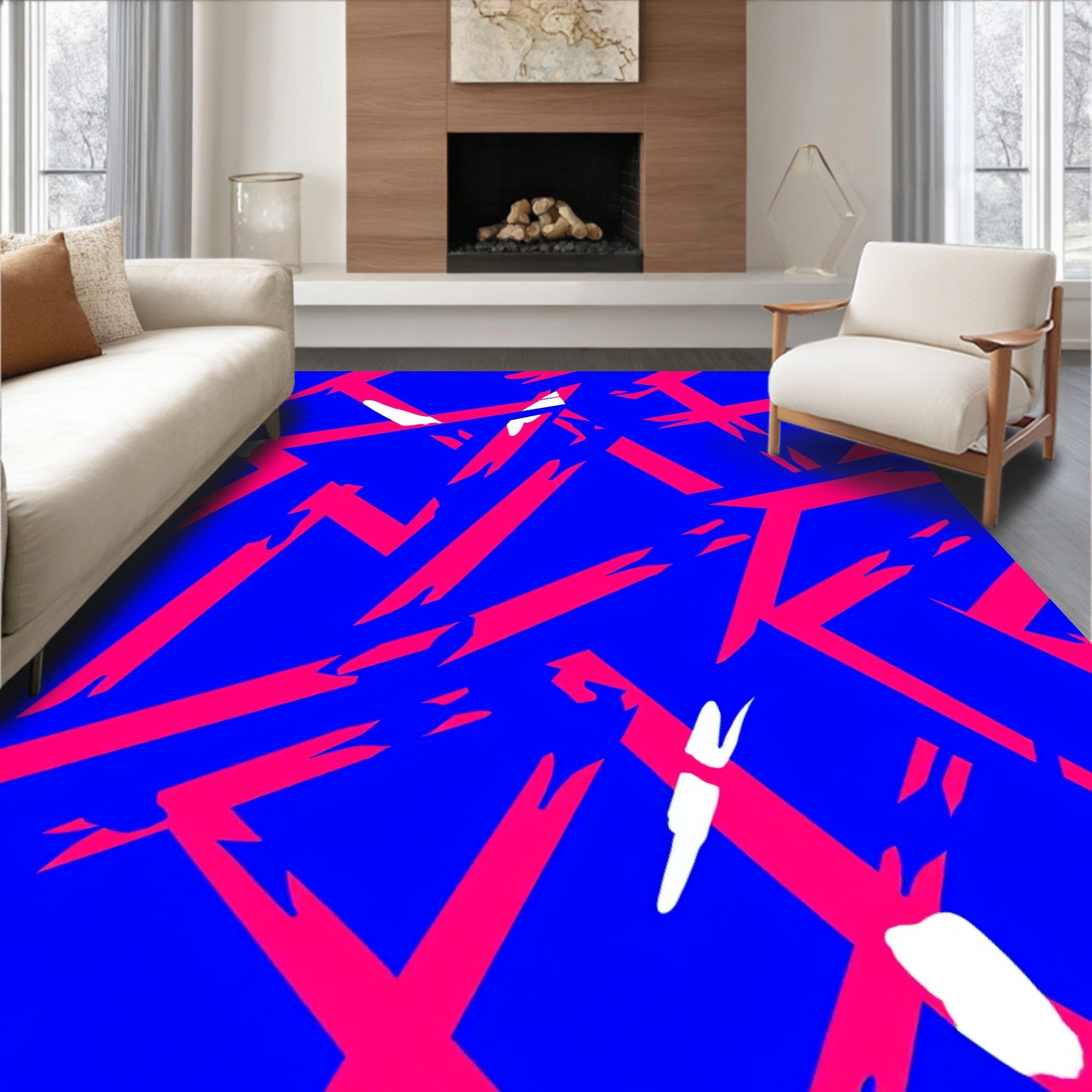 Dynamic Electric Blue Pink Rays Rug