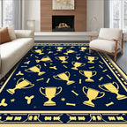 Golden Trophies Navy Blue Border Rug