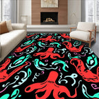 Red Octopus Whimsical Aquatic Swirls Rug