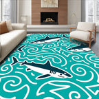 Teal Shark Swirl Marine Scene Rug