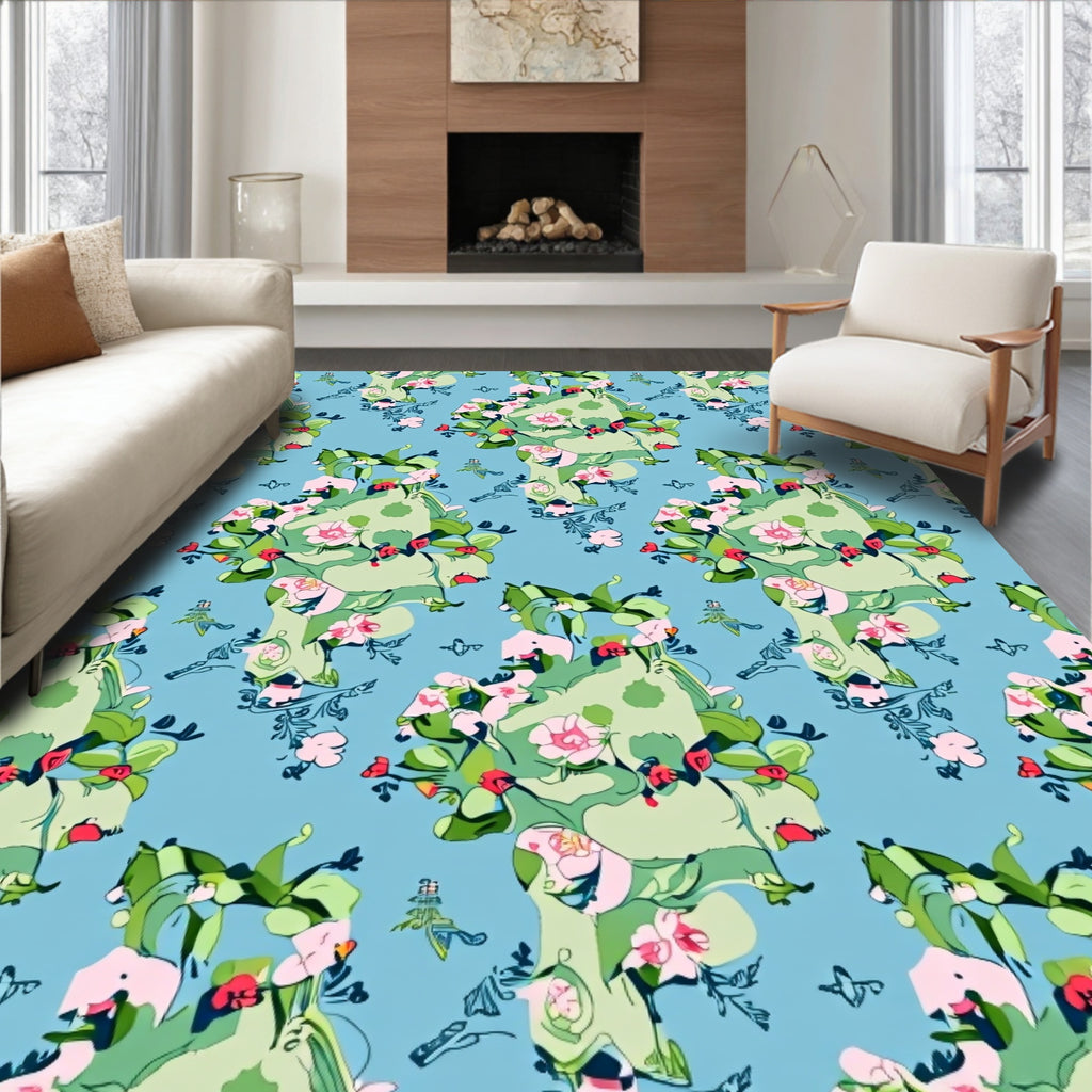 Whimsical Pink Blossom Garden Panorama Rug