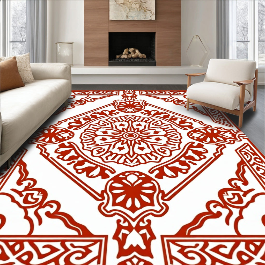 Ornate Red Medallion Square Rug