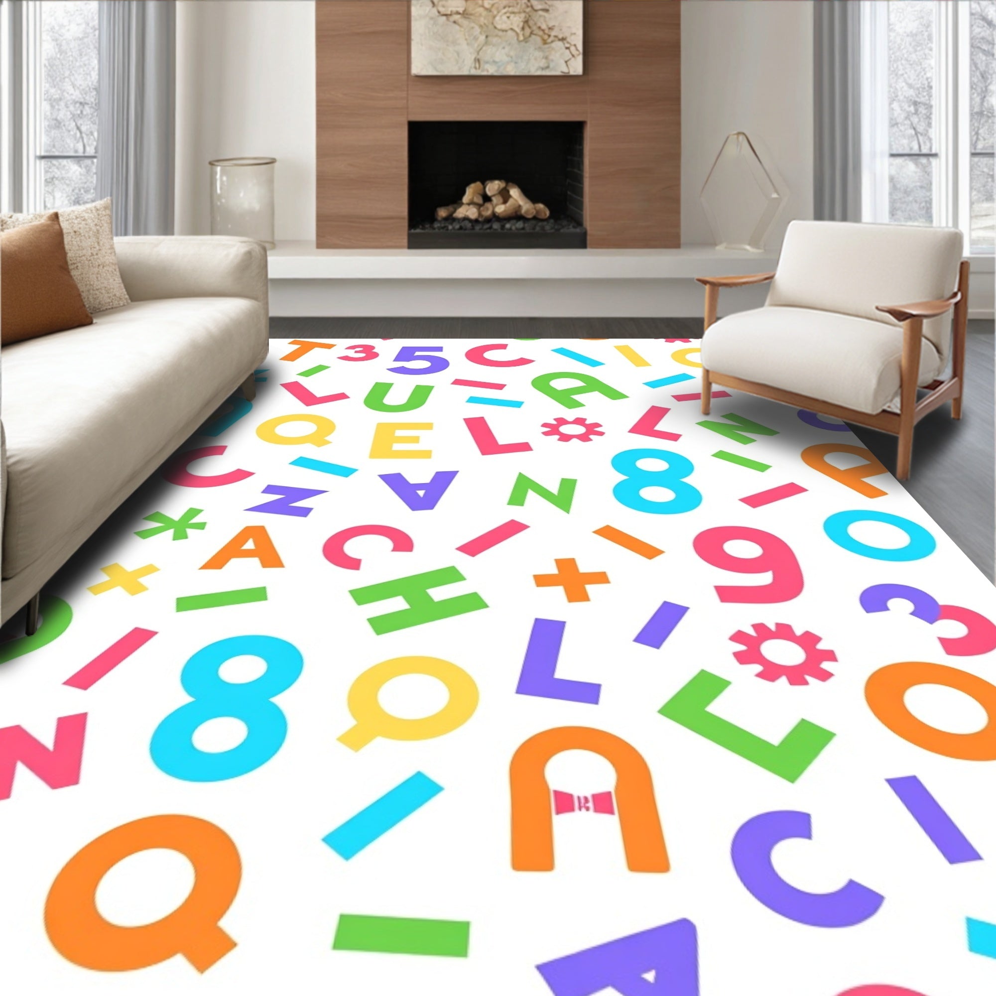 Colorful Alphabet and Number Collage Rug