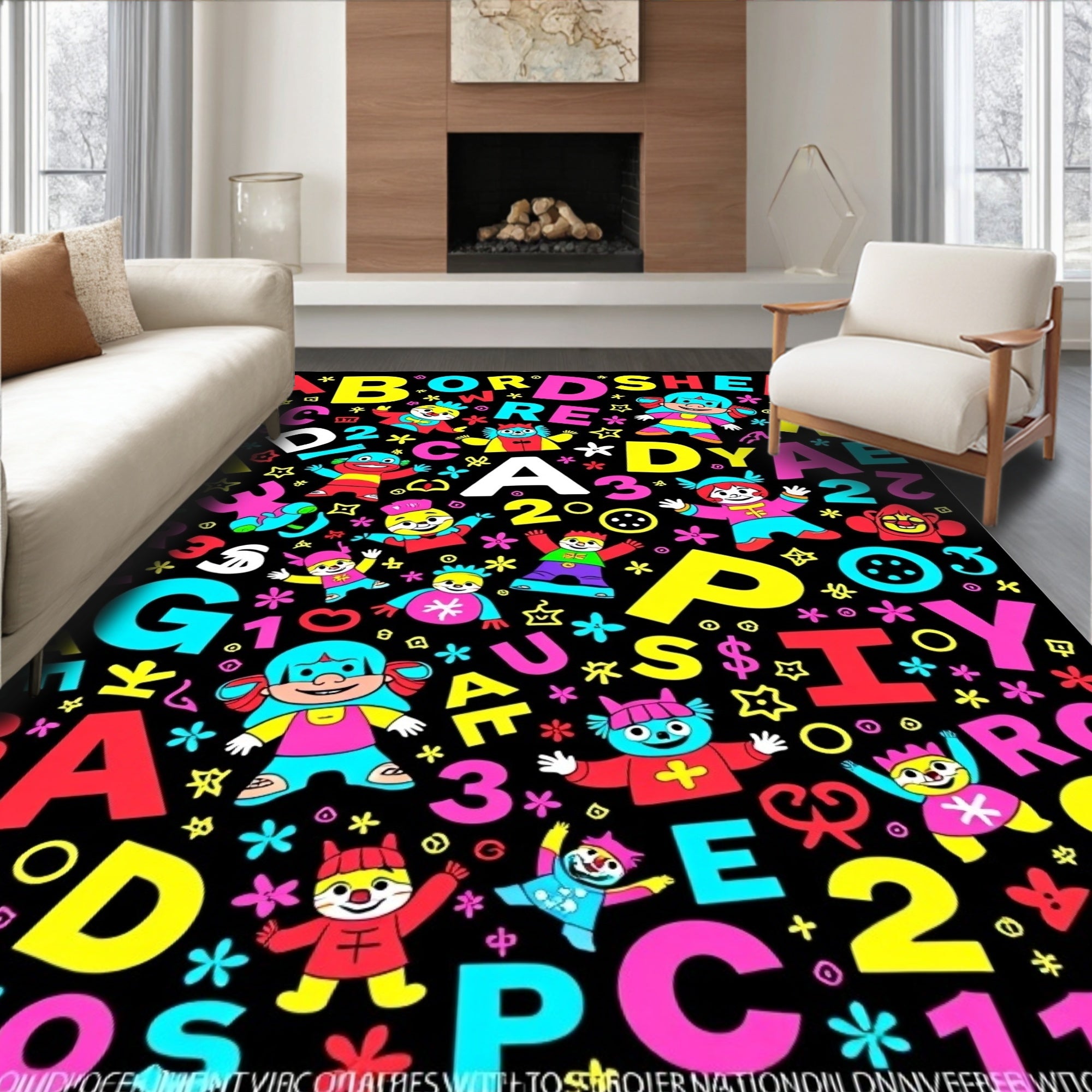 Childlike Alphabet Characters and Numbers Collection Rug