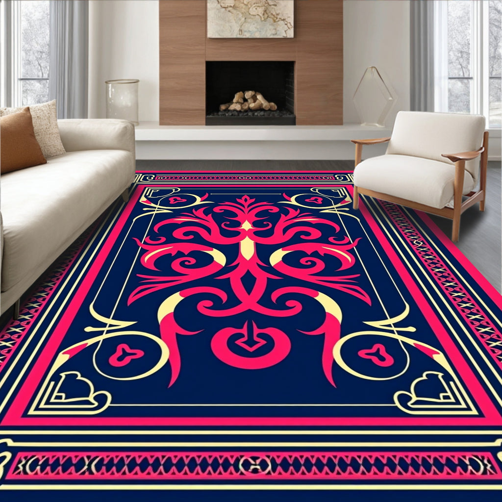 Crimson Navy Floral Regal Medallion Rug