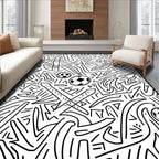 Playful Sketchy Soccer Balls Abstract Art Rug