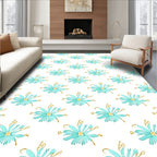 Aqua Blue Floral Gold Accents Rug