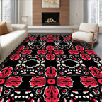 Bold Red Floral Medallion Black Rug