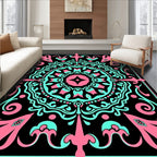 Black Pink Aqua Mandala Medallion Rug