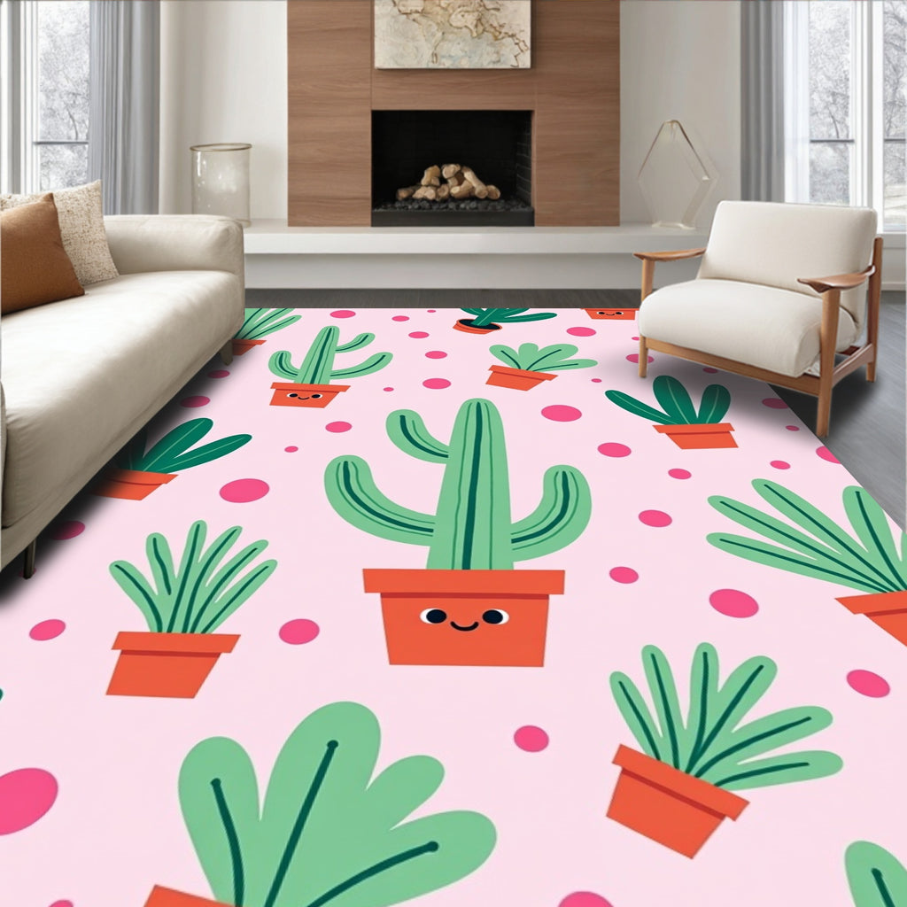 Whimsical Cute Cactus Polka Dot Rug