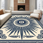 Navy Sunburst Mandala Border Design Rug