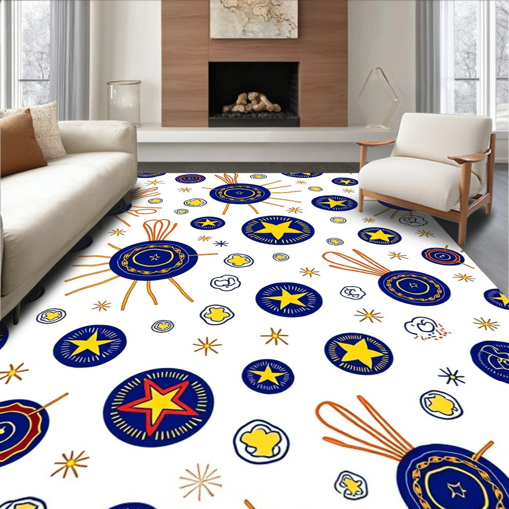 Blue Yellow Starburst Medallion Rug