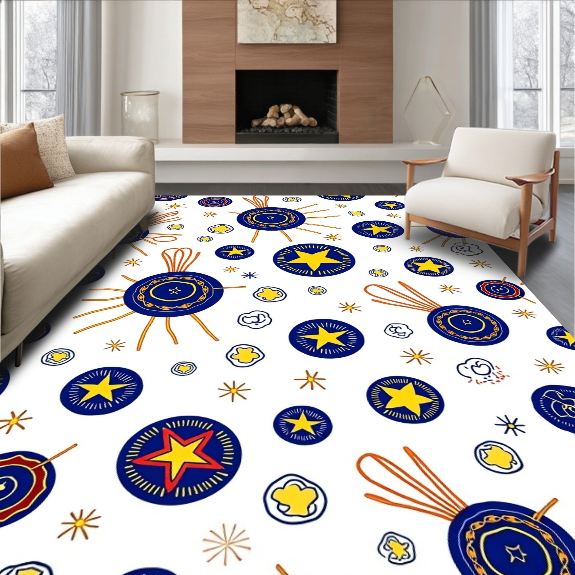 Blue Yellow Starburst Medallion Rug