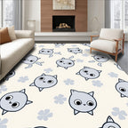Charming Gray Kitty Flowers Cream Rug