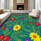 Crimson Yellow Floral Leafy Vine Rug