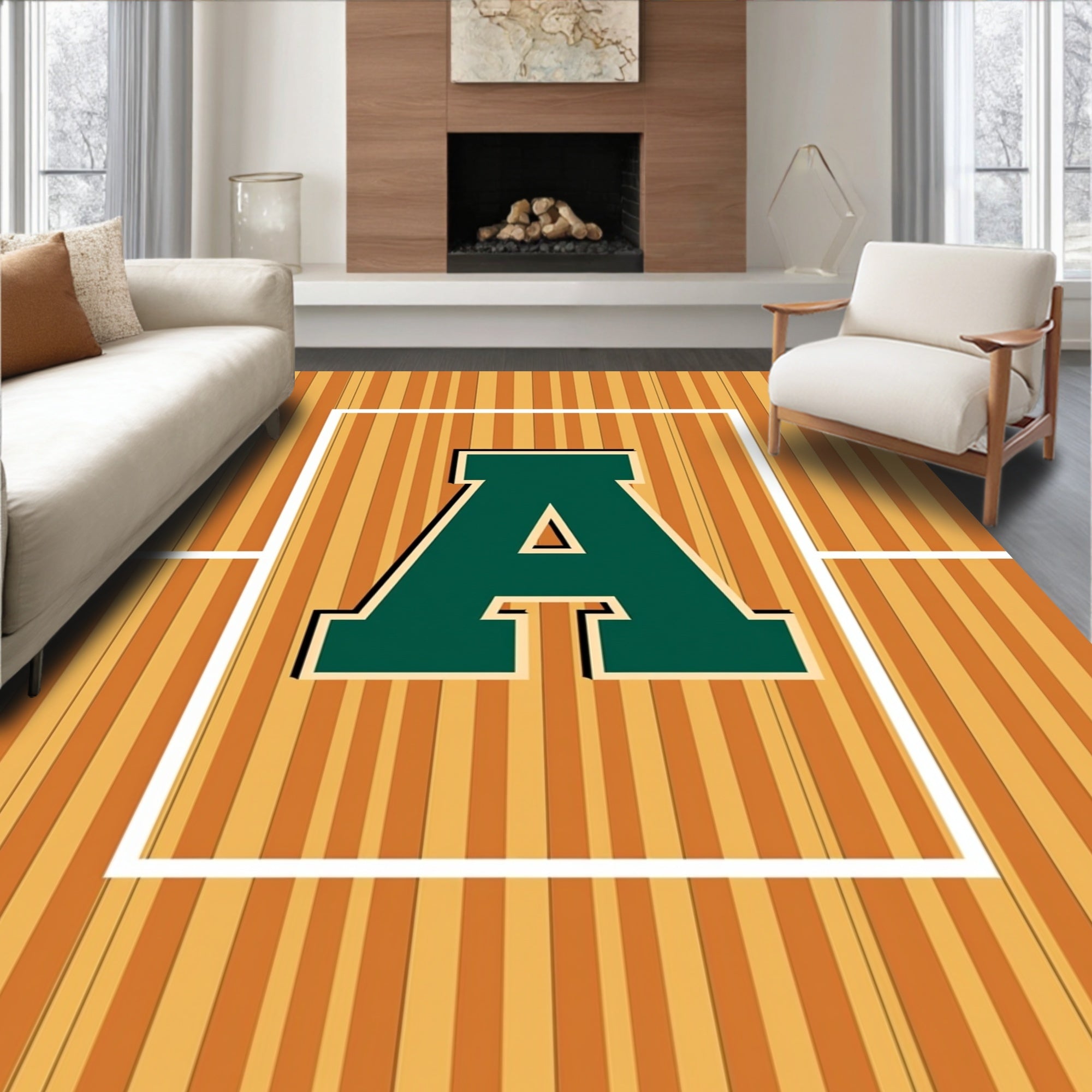 Green Varsity Letter A Stripes Rug