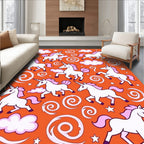 Whimsical White Unicorns Swirl Clouds Rug