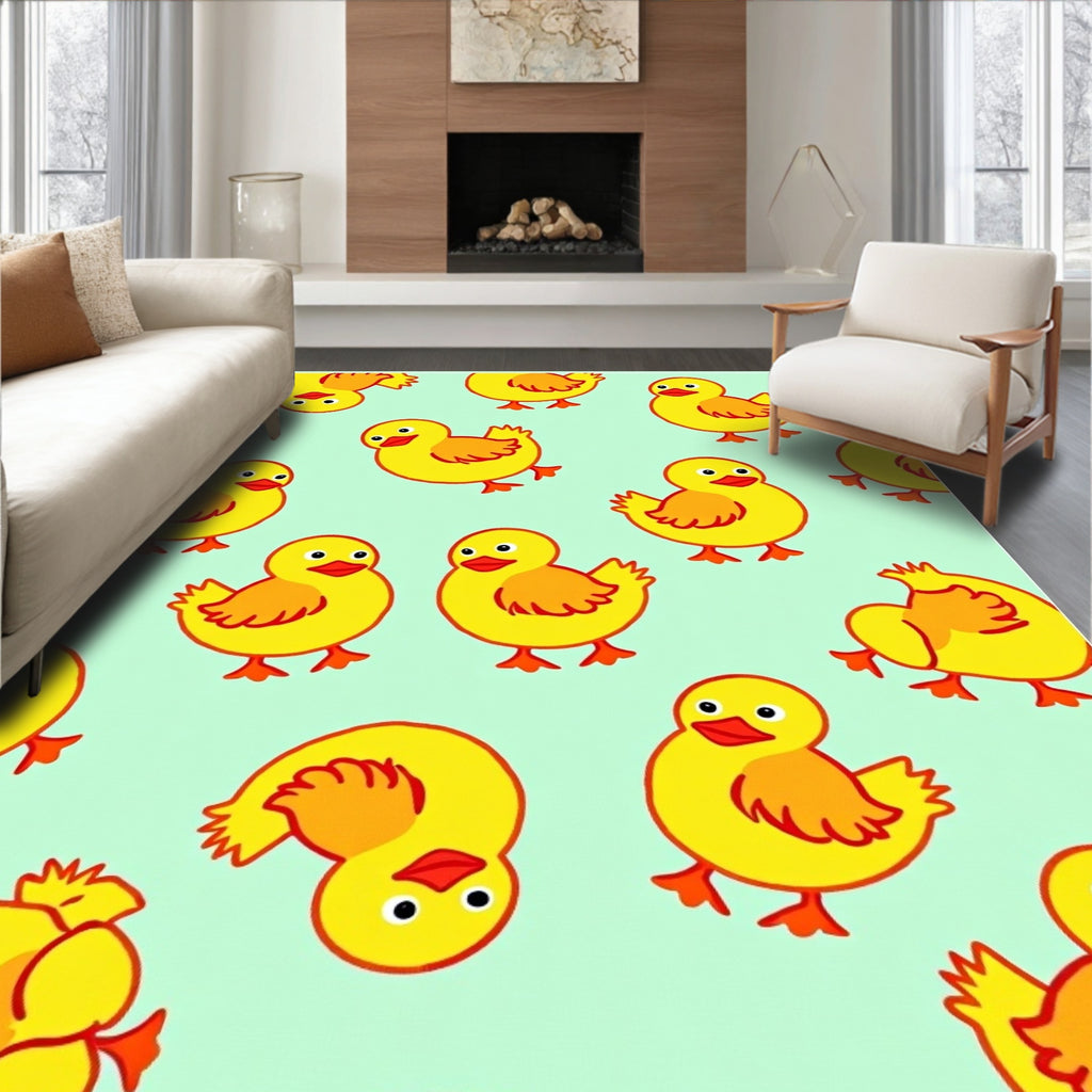 Yellow Ducklings On Mint Background Rug