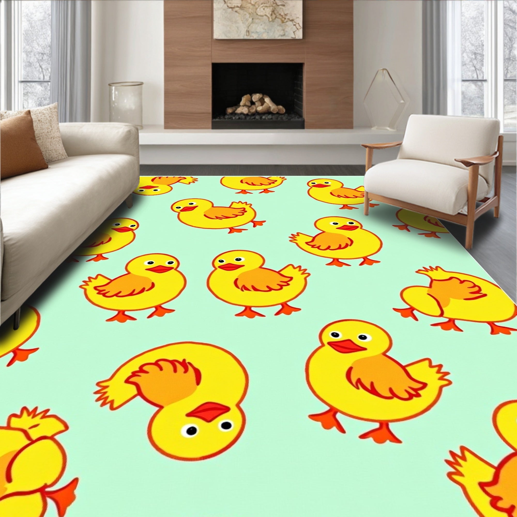 Yellow Ducklings On Mint Background Rug
