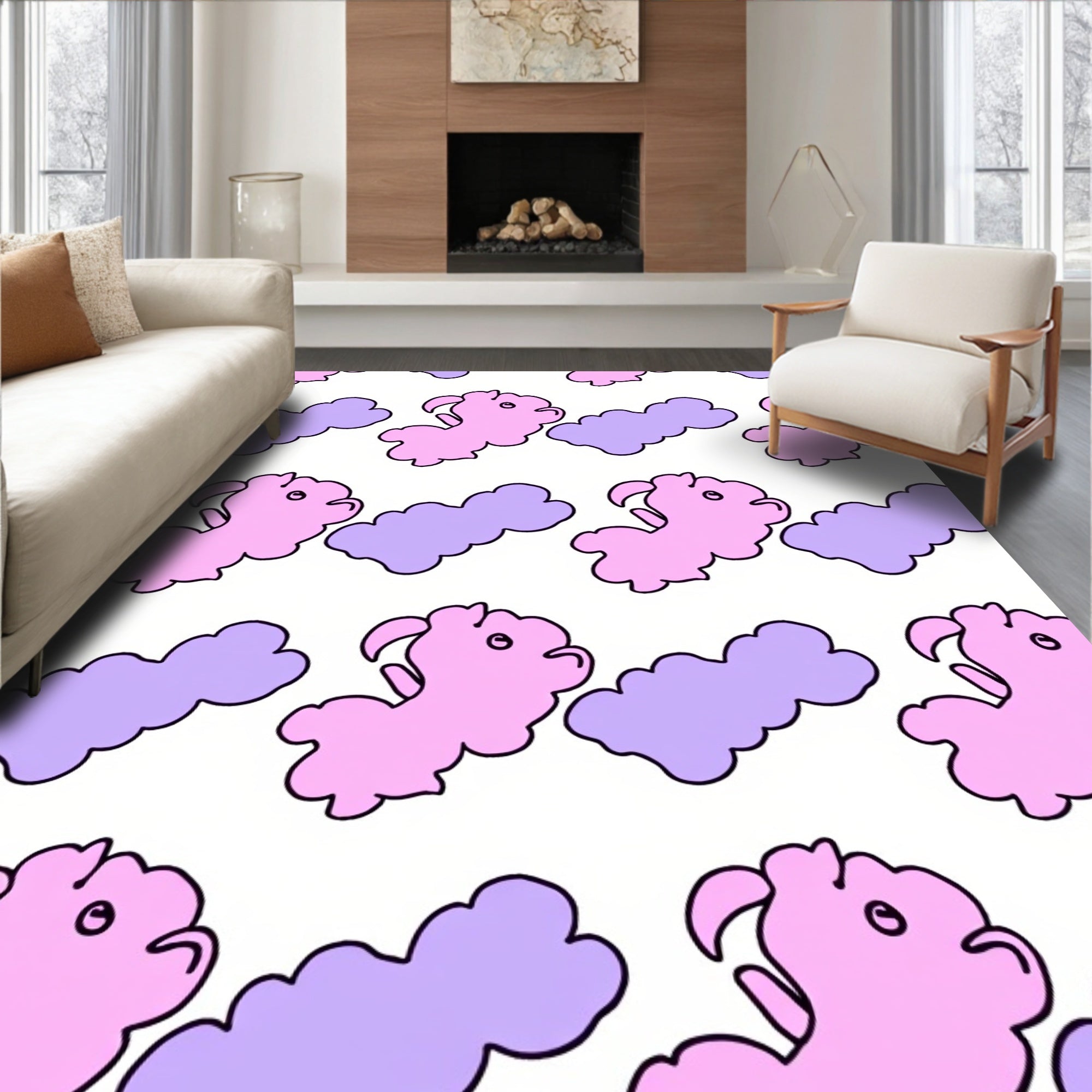 Pink Purple Cloud Animal Repeat Rug