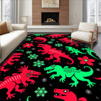 Red Green Dinosaurs Flowers Snowflakes Rug