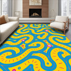 Playful Blue Swirl Yellow Maze Rug